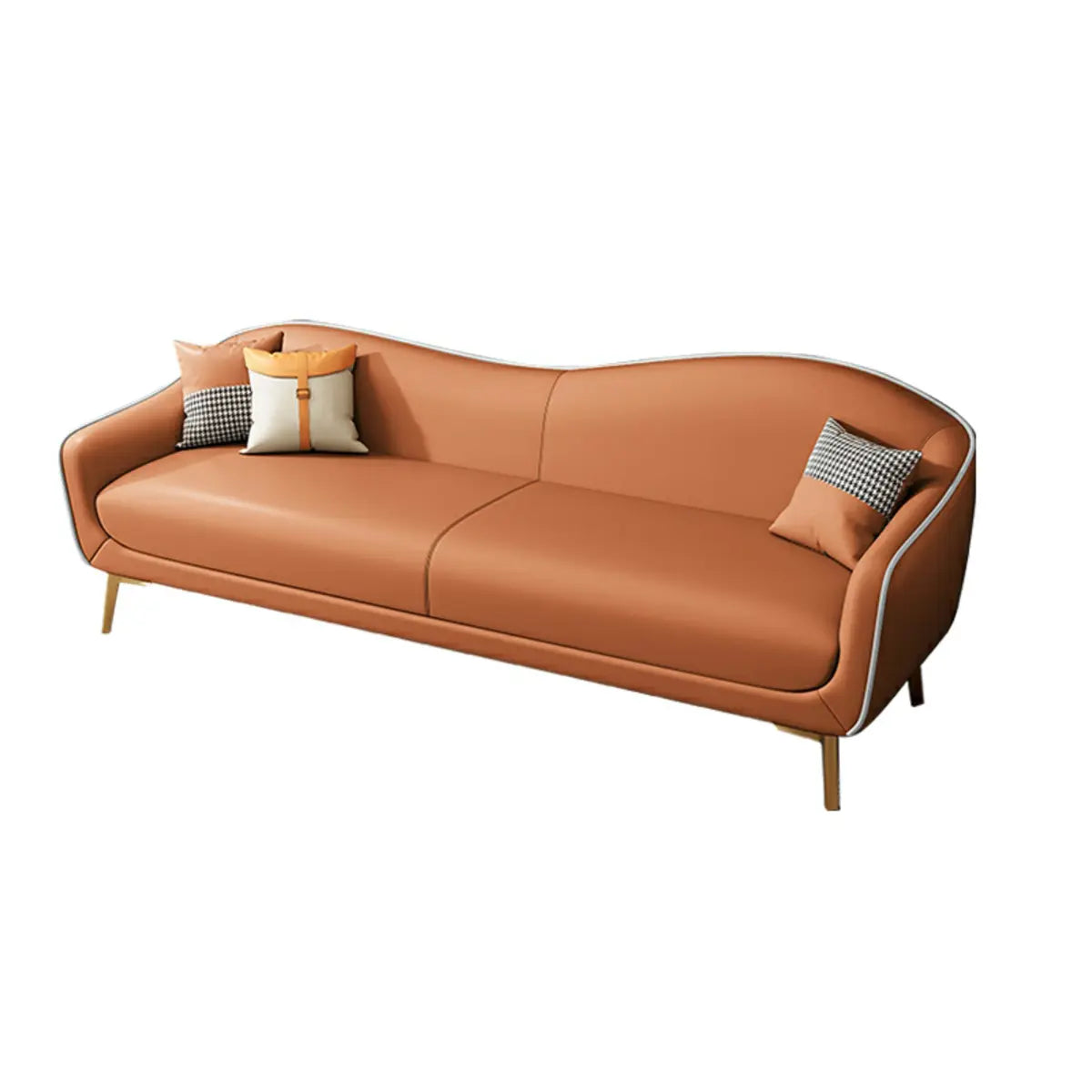 Glam Green Velvet Tight Back Brass Leg Curved Sofa Image - 17