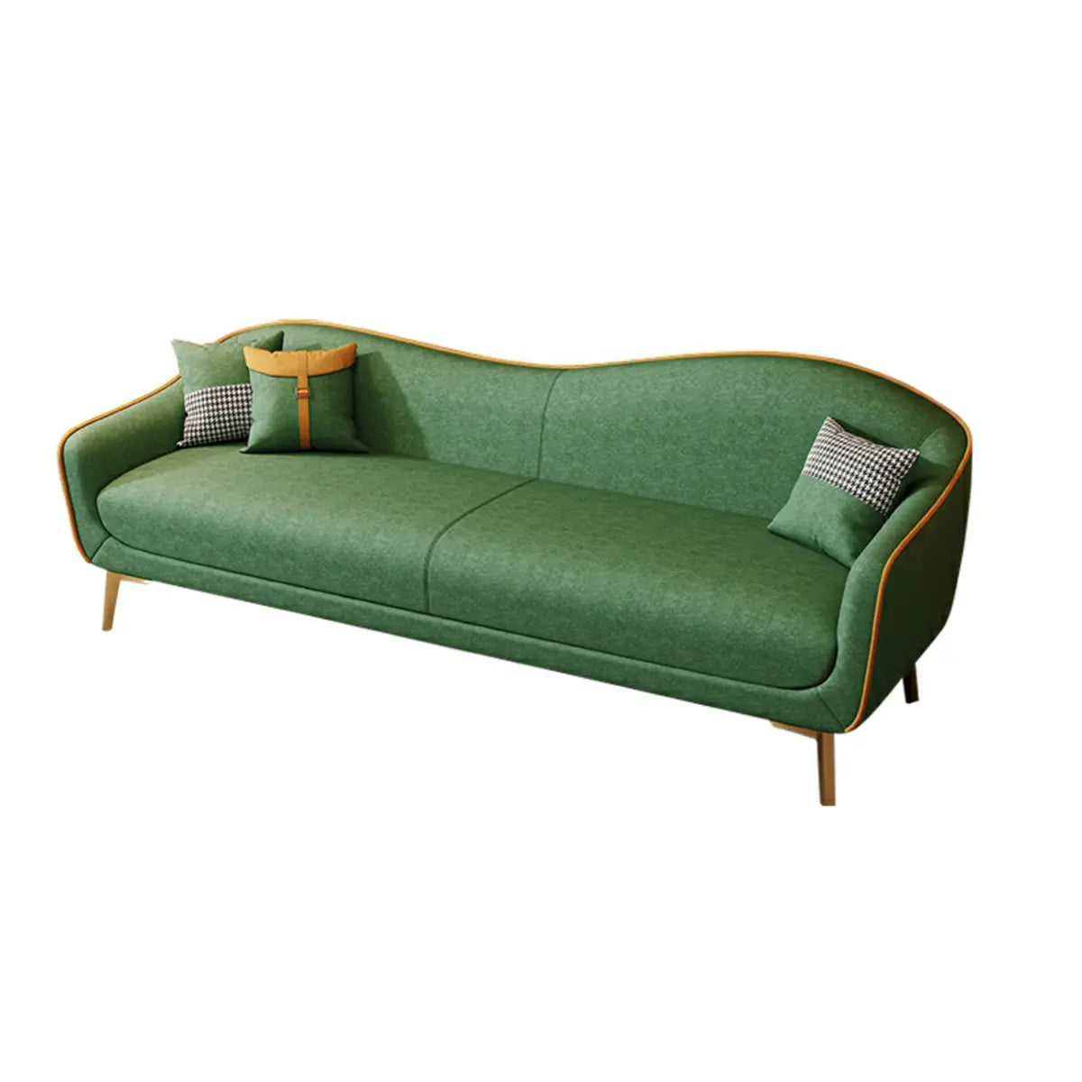 Glam Green Velvet Tight Back Brass Leg Curved Sofa Image - 18