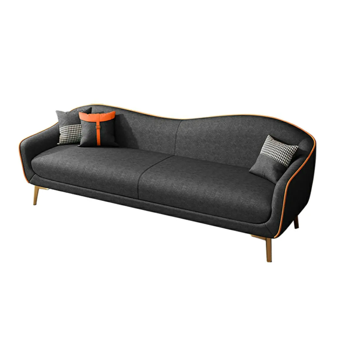 Glam Green Velvet Tight Back Brass Leg Curved Sofa Image - 21