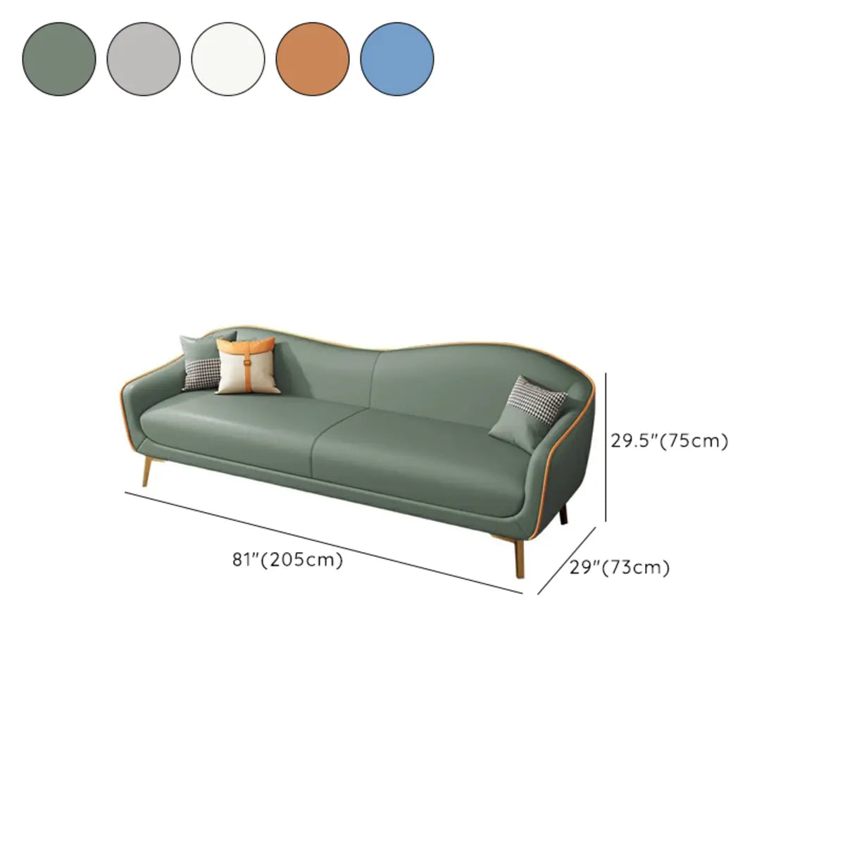 Glam Green Velvet Tight Back Brass Leg Curved Sofa 