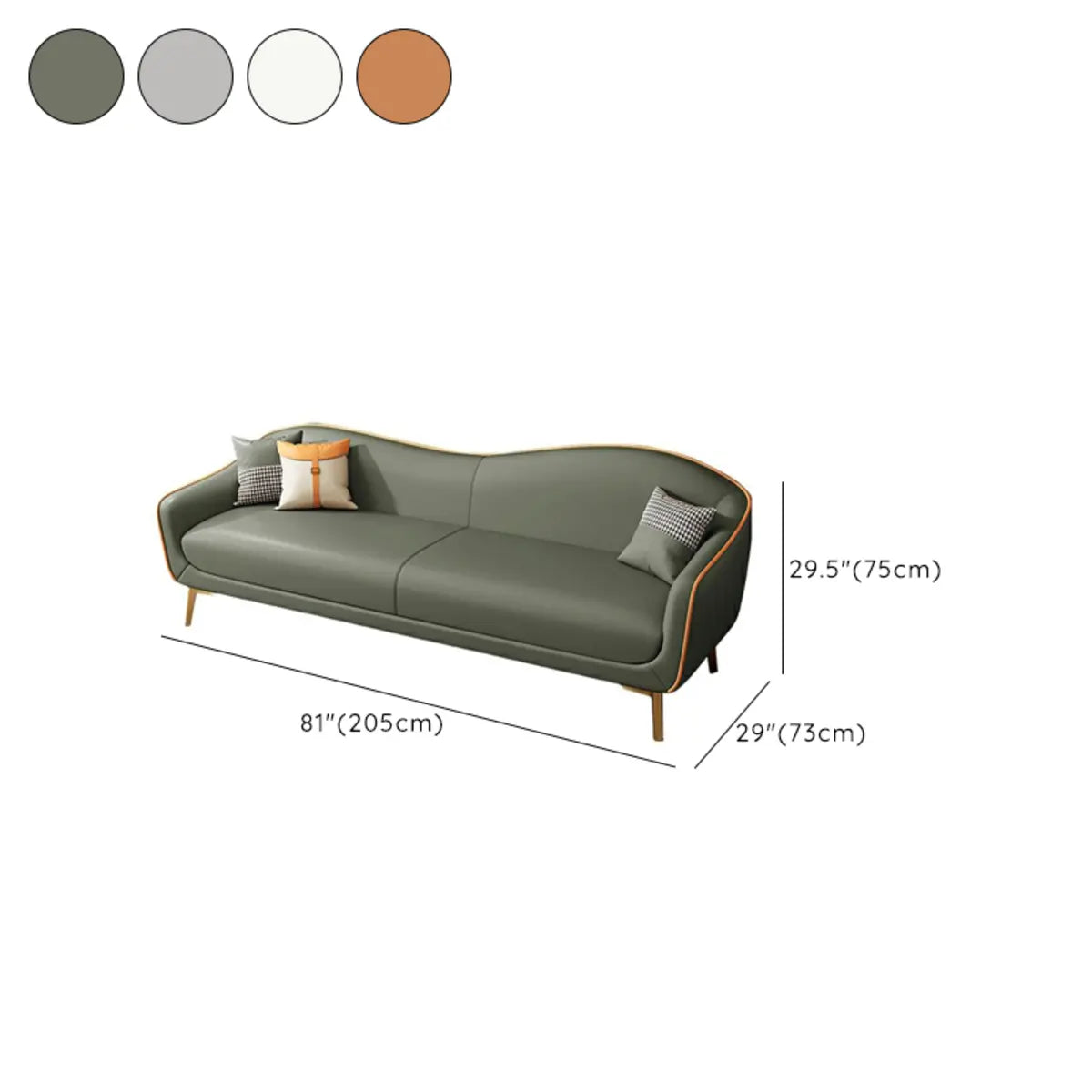 Glam Green Velvet Tight Back Brass Leg Curved Sofa Image - 23