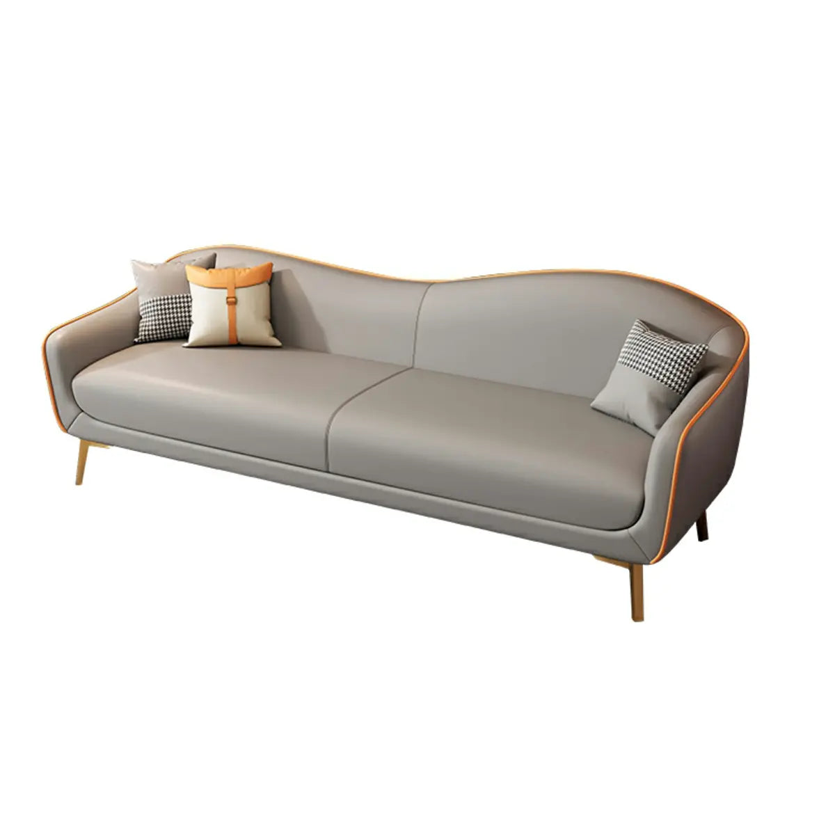 Glam Green Velvet Tight Back Brass Leg Curved Sofa Image - 3