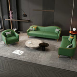 Glam Green Velvet Tight Back Brass Leg Curved Sofa Image - 4