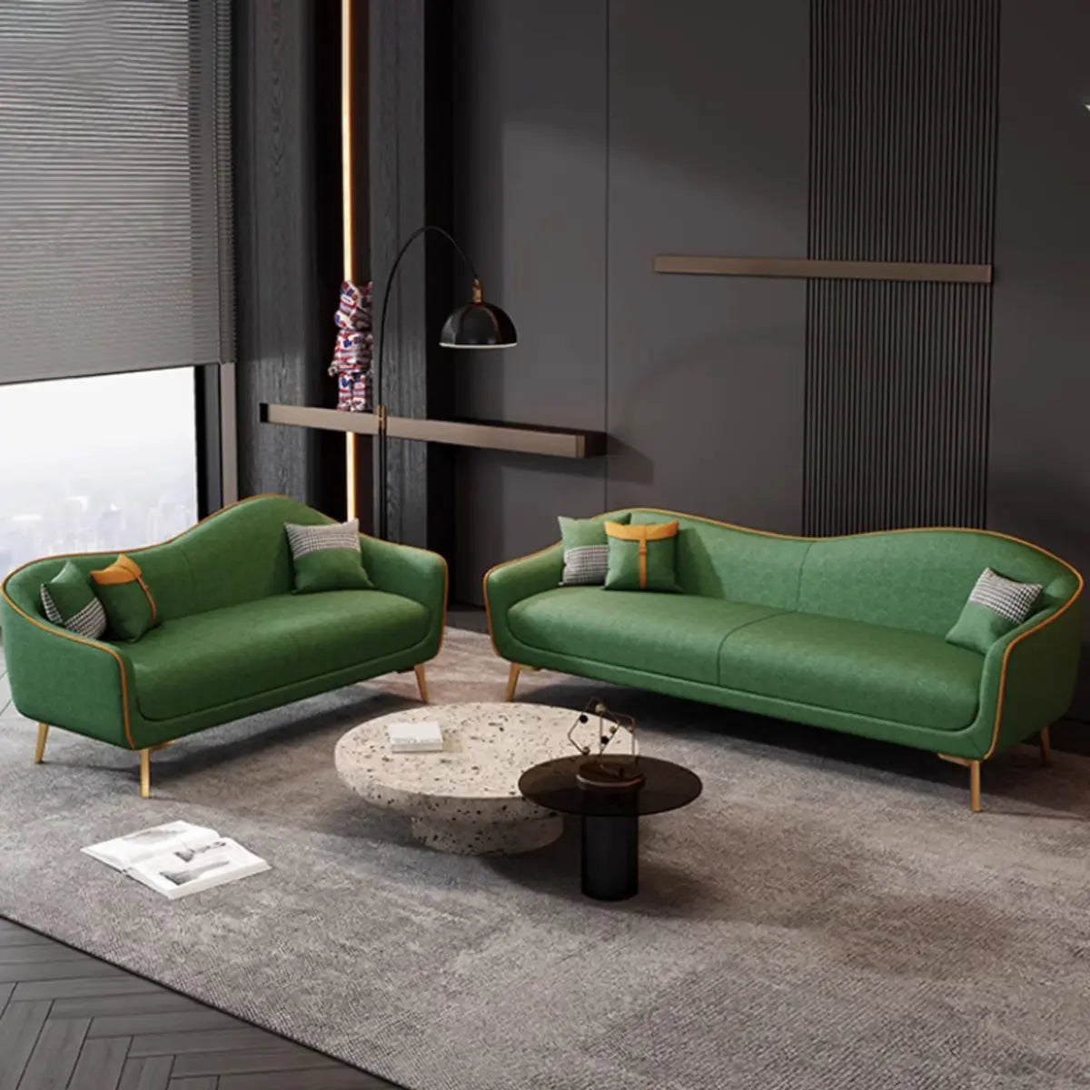 Glam Green Velvet Tight Back Brass Leg Curved Sofa Image - 7