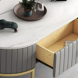Glam Grey Marble Drawers Storage TV Stand with Legs Image - 12