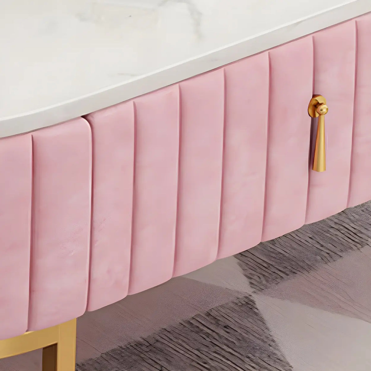Glam Grey Marble Drawers Storage TV Stand with Legs Image - 13