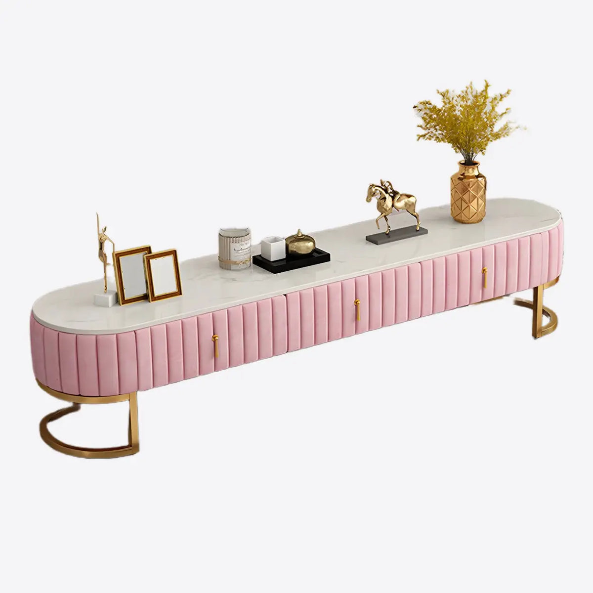 Glam Grey Marble Drawers Storage TV Stand with Legs Image - 3