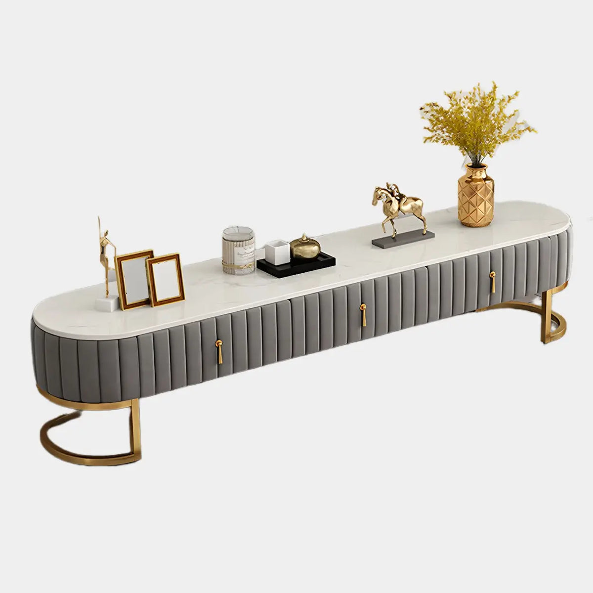 Glam Grey Marble Drawers Storage TV Stand with Legs Image - 5
