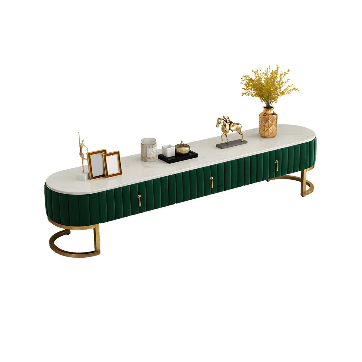 Glam Grey Marble Drawers Storage TV Stand with Legs Image - 6