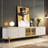 Glam Grey Stone Cabinet Shelves Drawers TV Stand Image - 1