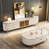 Glam Grey Stone Cabinet Shelves Drawers TV Stand Image - 3