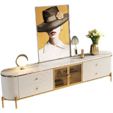 Glam Grey Stone Cabinet Shelves Drawers TV Stand Image - 5