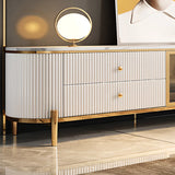 Glam Grey Stone Cabinet Shelves Drawers TV Stand Image - 8