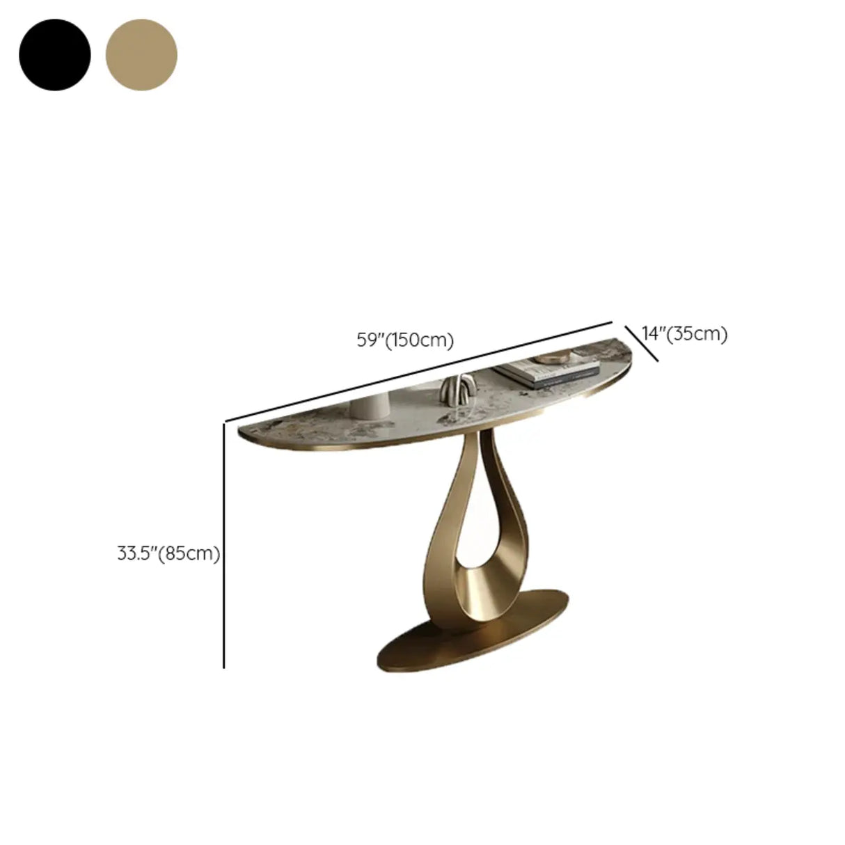 Glam Half Moon Marble Gold Abstract Base Console Table Image - 12