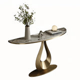 Glam Half Moon Marble Gold Abstract Base Console Table Image - 2
