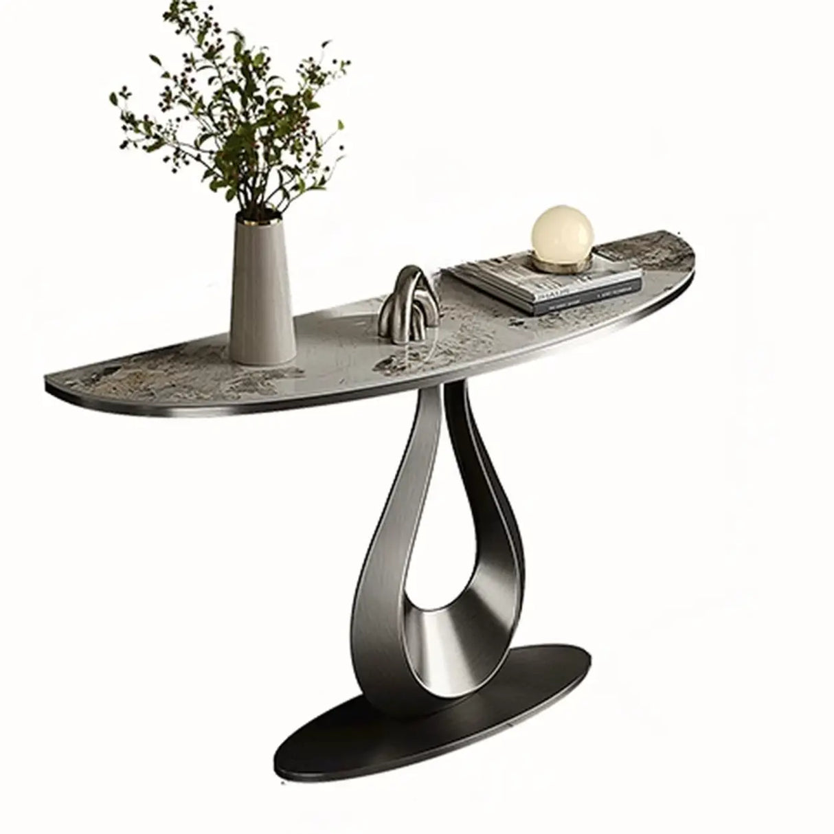 Glam Half Moon Marble Gold Abstract Base Console Table Image - 3