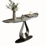 Glam Half Moon Marble Gold Abstract Base Console Table Image - 3