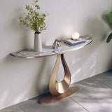 Glam Half Moon Marble Gold Abstract Base Console Table Image - 4