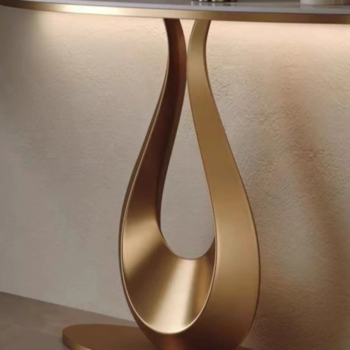 Glam Half Moon Marble Gold Abstract Base Console Table Image - 6