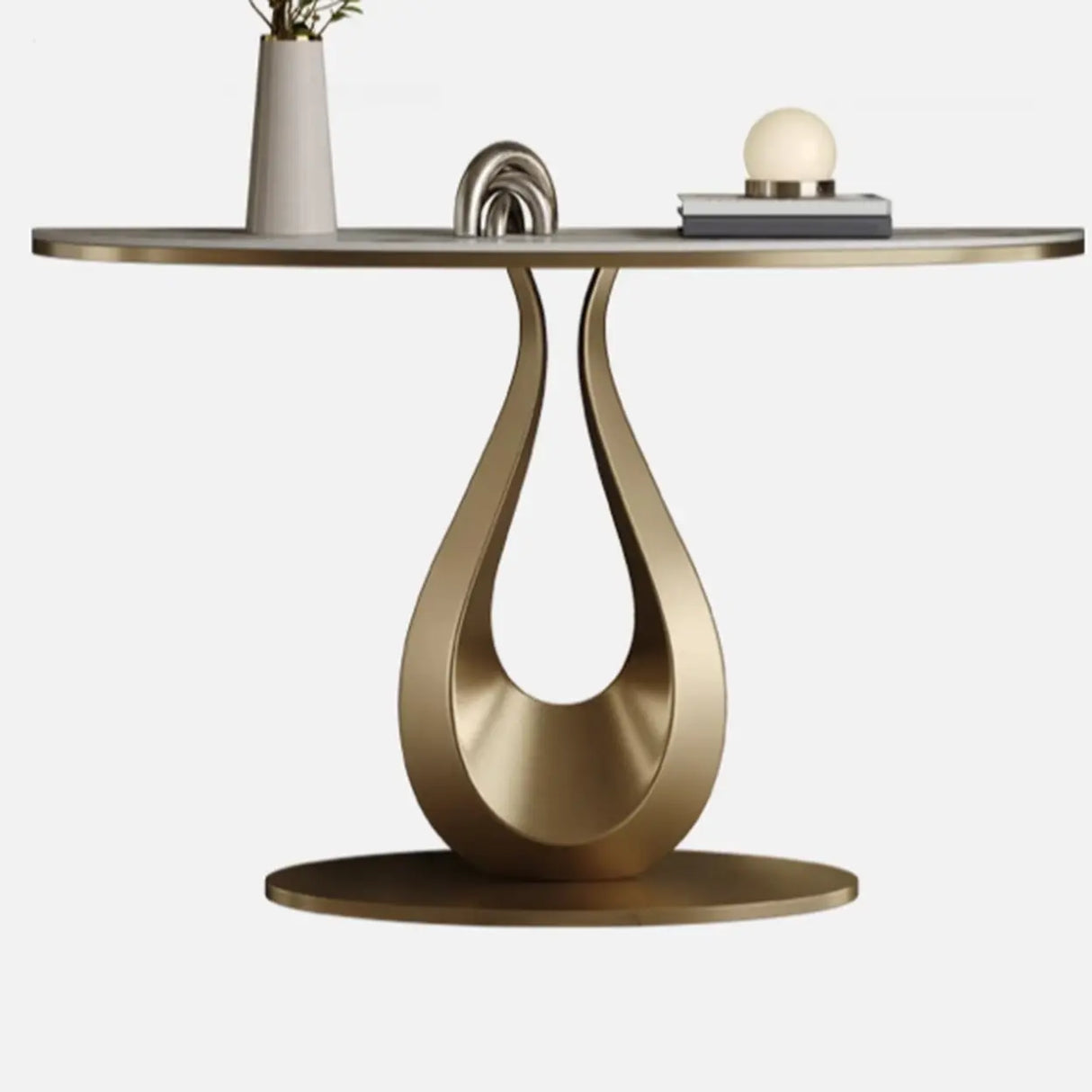 Glam Half Moon Marble Gold Abstract Base Console Table Image - 8