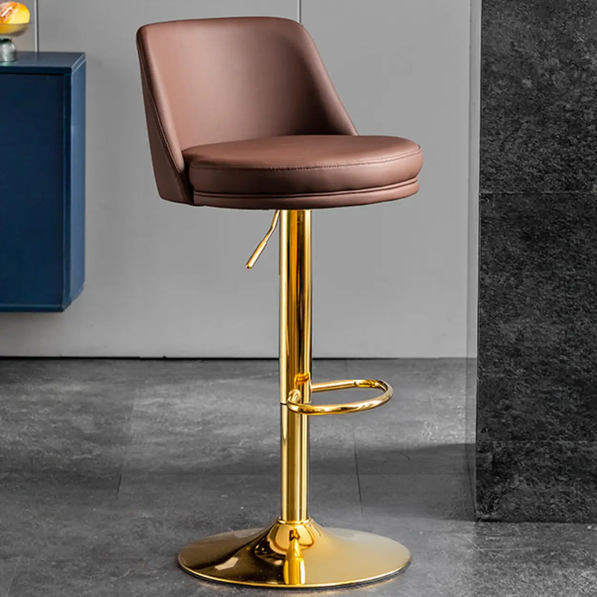 Glam Leather Adjustable Height Swivel Bar Stool with Footrest Image - 28