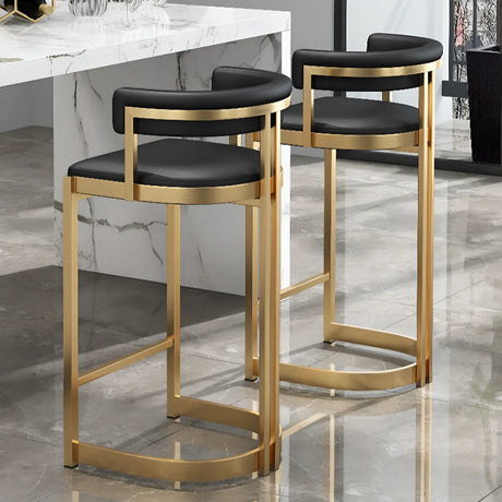 Lavish Midnight Black/White Tanned Hide Barrel Bar Stools with Backrest and Foot Pedestal Image - 1