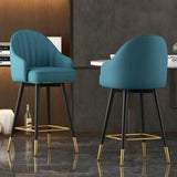 Glam Blue Leather Bucket Low Back Arm Counter Height Bar Stool Image - 1