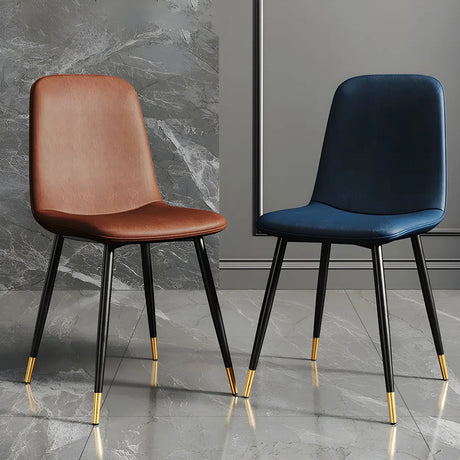 Glam Leather Upholstered Back Dining Chair with Metal Legs Image - 1