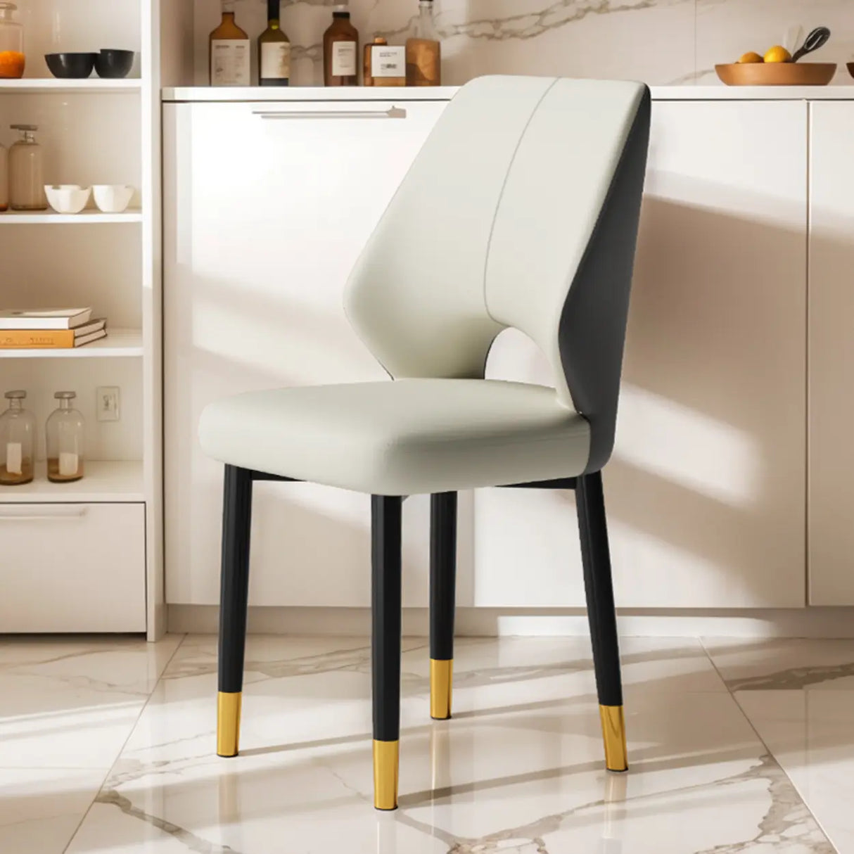 Glam Leather Upholstered Open Back Ergonomic Dining Chairs Image - 12