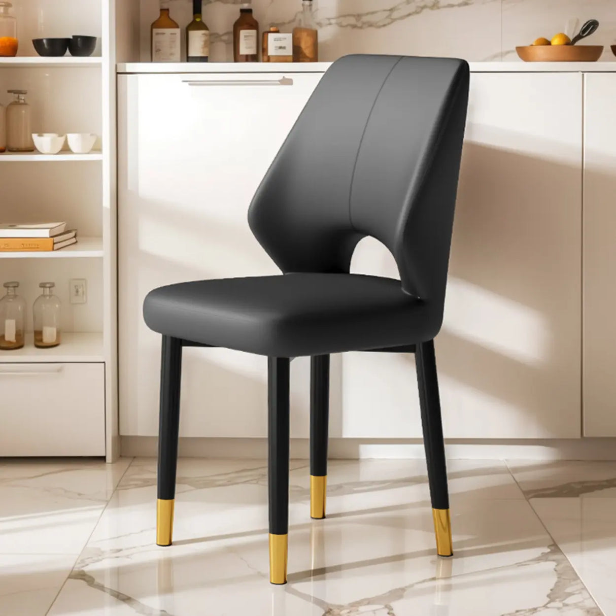 Glam Leather Upholstered Open Back Ergonomic Dining Chairs Image - 17