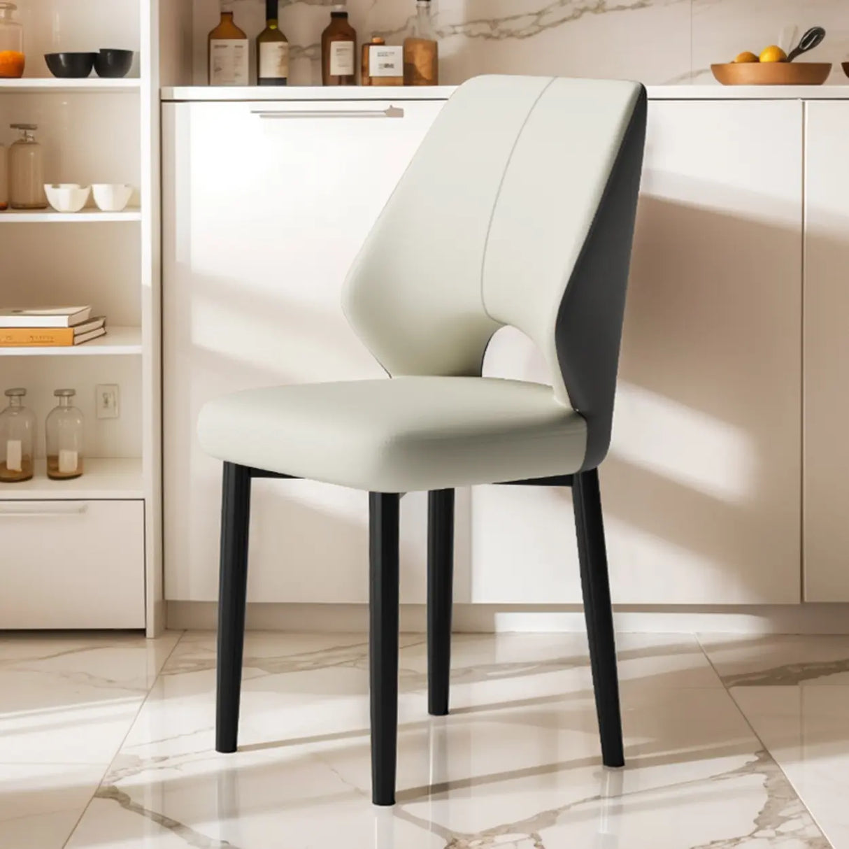 Glam Leather Upholstered Open Back Ergonomic Dining Chairs Image - 2