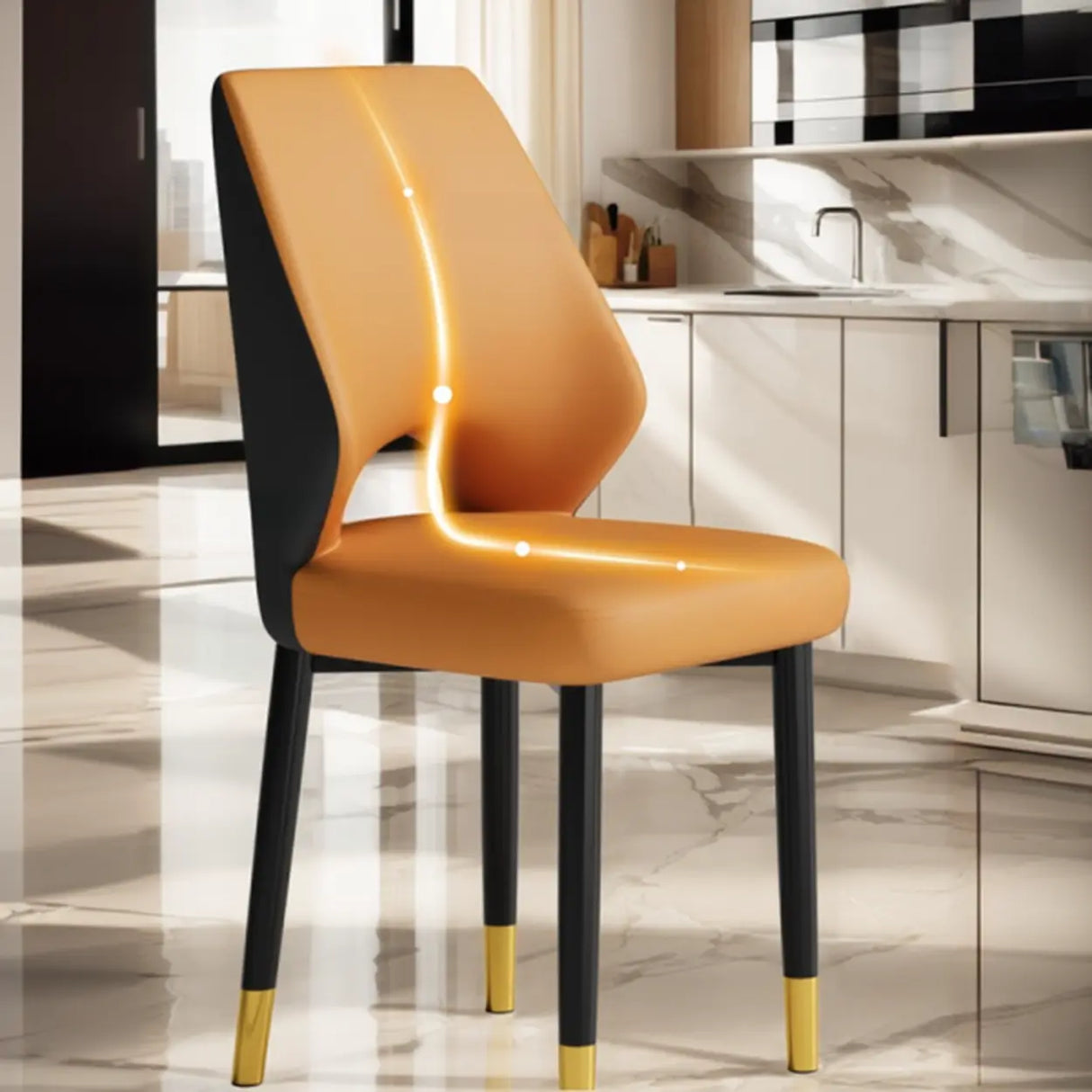 Glam Leather Upholstered Open Back Ergonomic Dining Chairs Image - 4