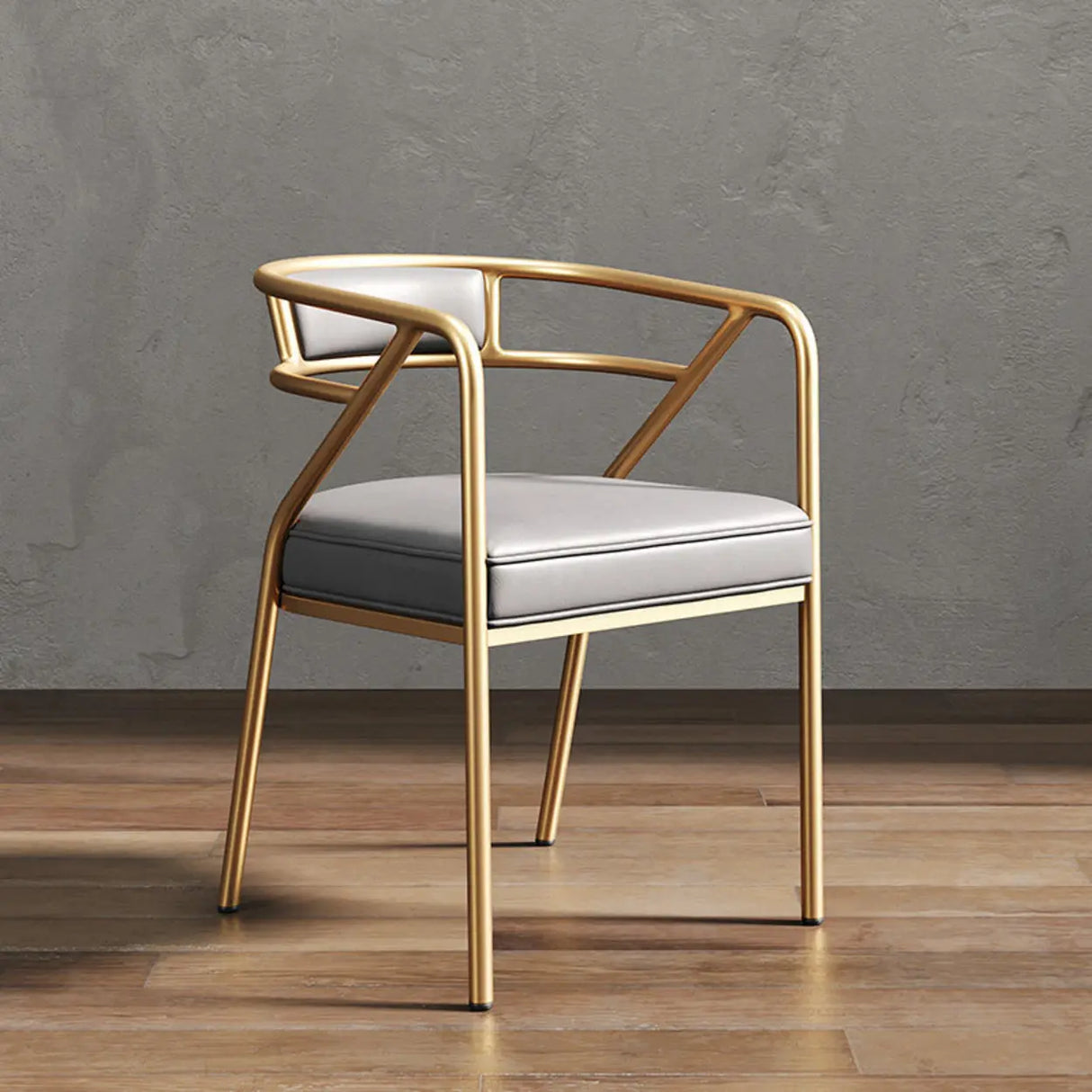 Glam Metal Armchair Cotton Cushion Dining Chair Gray Image - 19