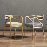 Glam Metal Armchair Cotton Cushion Dining Chair Gray Image - 3