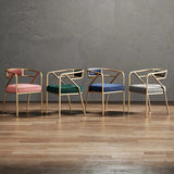 Glam Metal Armchair Cotton Cushion Dining Chair Gray Image - 4