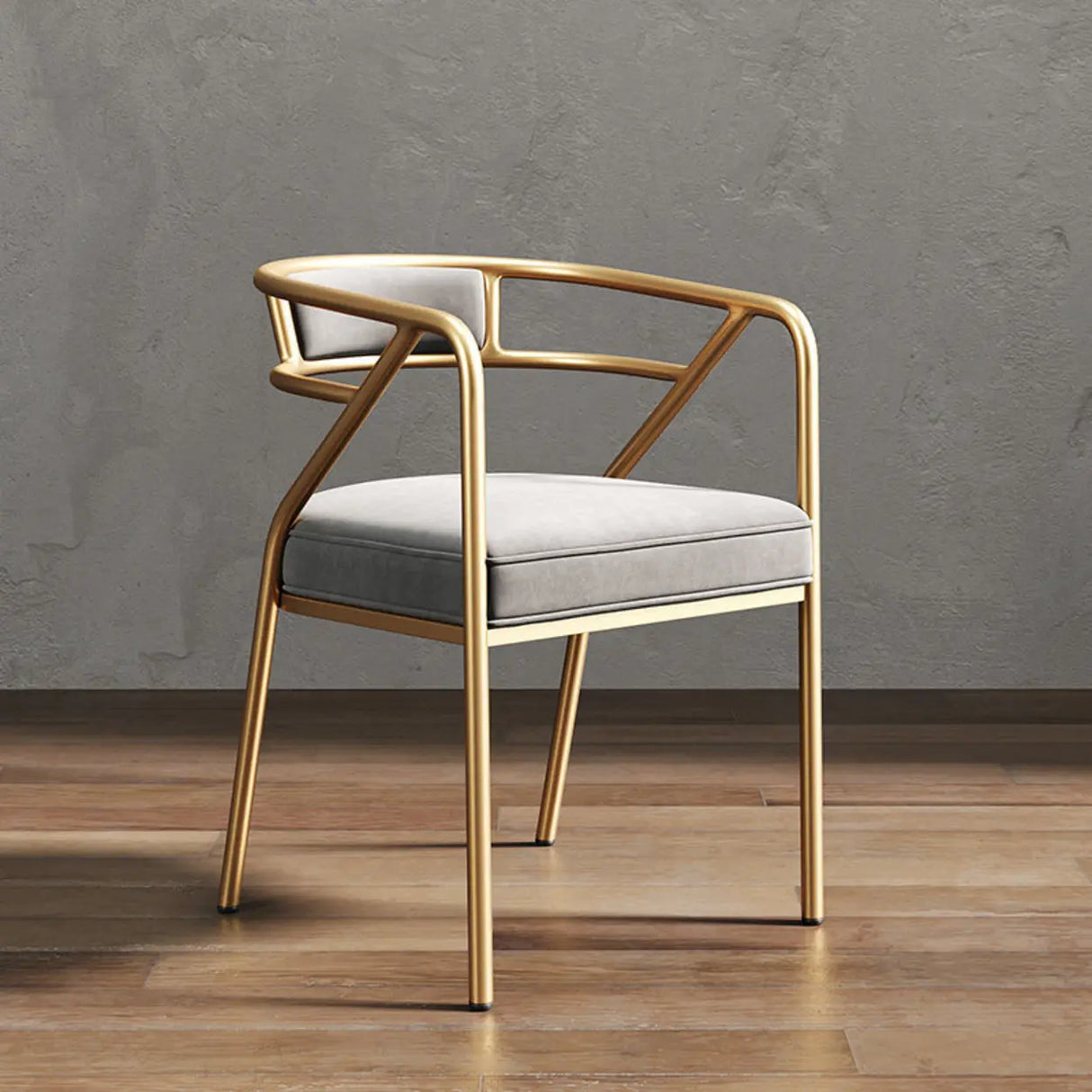 Glam Metal Armchair Cotton Cushion Dining Chair Gray Image - 9