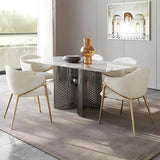 Glam Metal Low Back Upholstered Armrest Dining Chair Image - 4