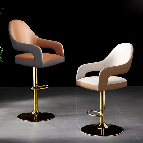 Glam Modern Adjustable Swivel Bucket Gold Pedestal Bar Stool Image - 1