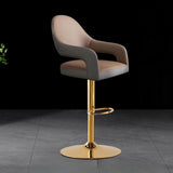 Glam Modern Adjustable Swivel Bucket Gold Pedestal Bar Stool Image - 2