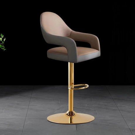 Glam Modern Adjustable Swivel Bucket Gold Pedestal Bar Stool Image - 2