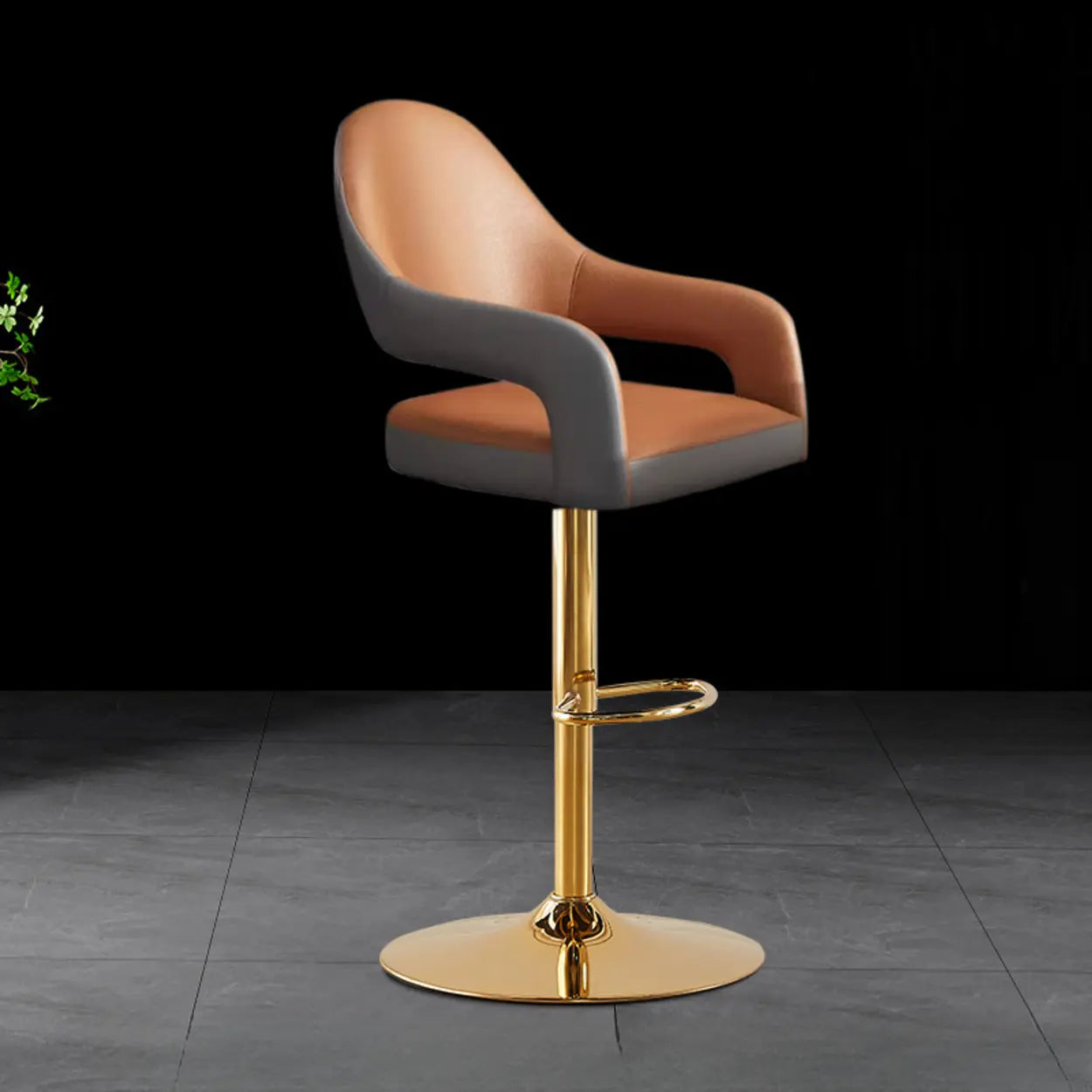Glam Modern Adjustable Swivel Bucket Gold Pedestal Bar Stool Image - 3