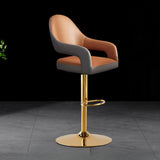Glam Modern Adjustable Swivel Bucket Gold Pedestal Bar Stool Image - 3