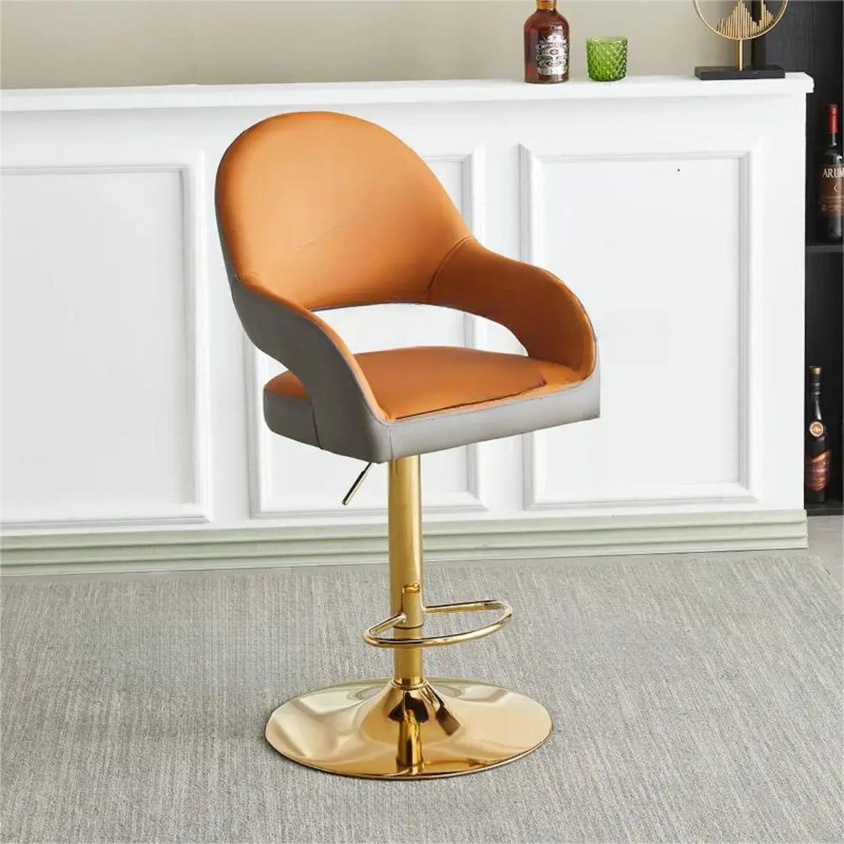Glam Modern Adjustable Swivel Bucket Gold Pedestal Bar Stool Image - 4