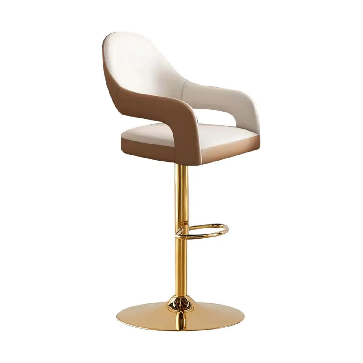 Glam Modern Adjustable Swivel Bucket Gold Pedestal Bar Stool Image - 6