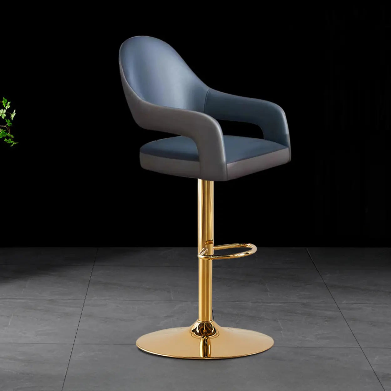 Glam Modern Adjustable Swivel Bucket Gold Pedestal Bar Stool Image - 7