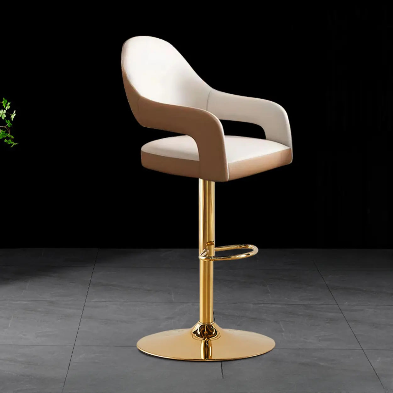 Glam Modern Adjustable Swivel Bucket Gold Pedestal Bar Stool Image - 9