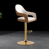 Glam Modern Adjustable Swivel Bucket Gold Pedestal Bar Stool Image - 9