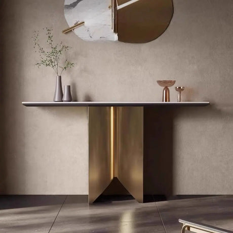 Glam Modern Entryway Rectangle Metal Pedestal Console Table Image - 1