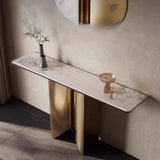 Glam Modern Entryway Rectangle Metal Pedestal Console Table Image - 4