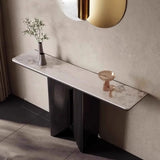 Glam Modern Entryway Rectangle Metal Pedestal Console Table Image - 5